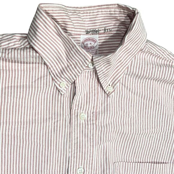 Brooks Brothers Shirt Mens 16 Red Striped Button Up Preppy Casual Seersucker - Picture 1 of 8